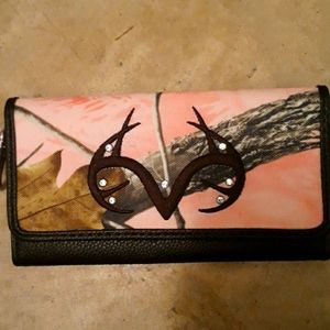 Pink and wood camo real tree wallet